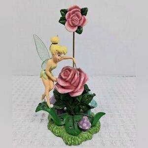 Vtg. Disney Parks Tinker Bell Photo Holder/Clip w/Roses/Mushrooms